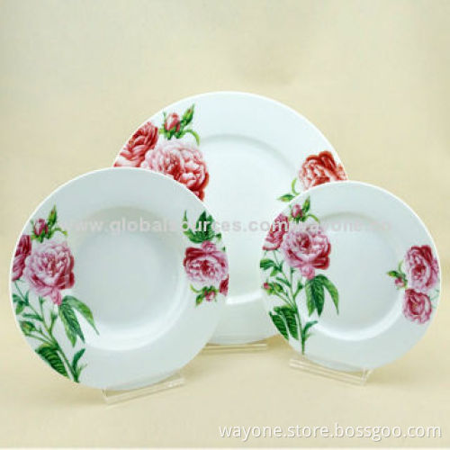 18-piece Ceramic Dinnerware Set, Rose Design, Round Shape, Food and Dishwasher Safe, Lead-free